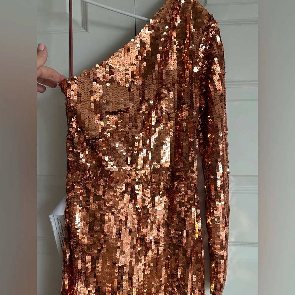 Mac‎ Duggal Sequined One Sleeve Column Gown- Copper